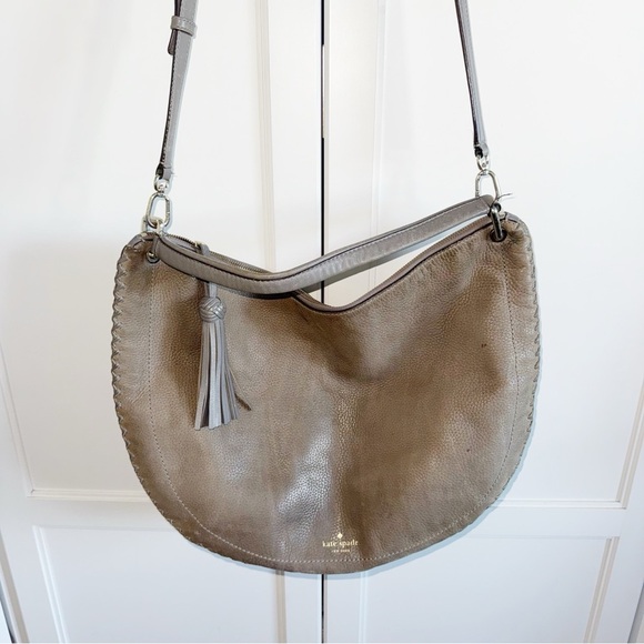 Kate Spade Somerton Street Caryl Leather Slouchy Large Hobo Bag Hare Grey Boho - Picture 1 of 12